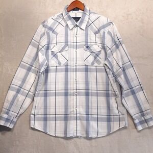 American Eagle Mens Long Sleeve Pearl Snap Shirt Sz.XL/White & Blue Plaid